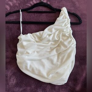 White One-Shoulder Draped Top